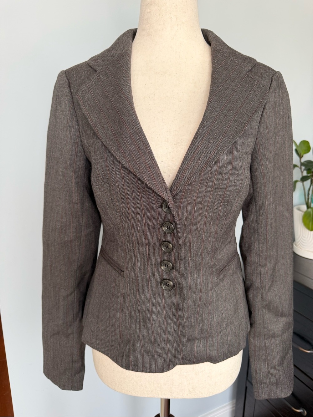 The Limited Y2K Brown Pinstripe Fitted 5 Button Blazer